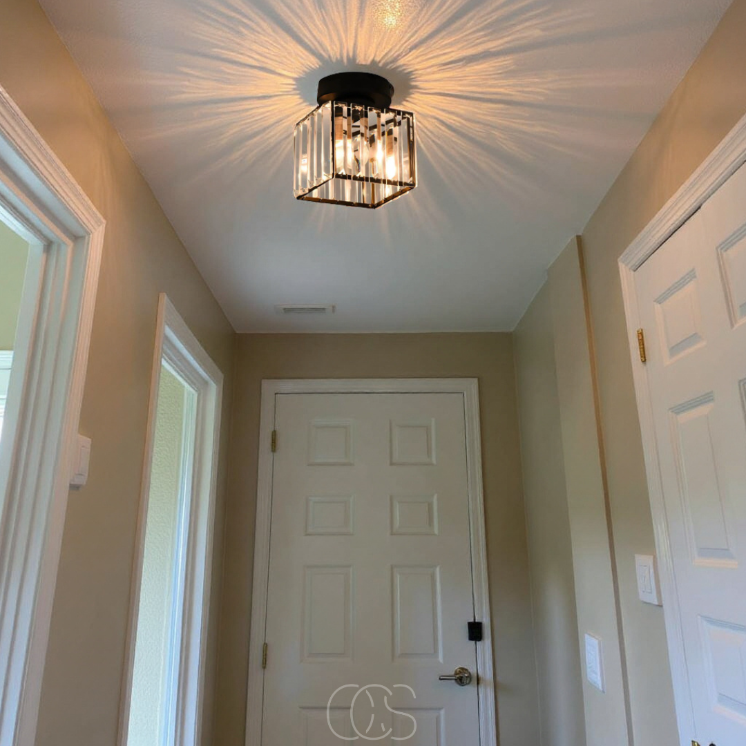 Opertsa - Crystal ceiling lamp - Black Metal & K9 Crystal flush mount