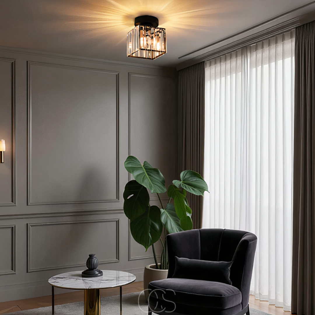 Opertsa - Crystal ceiling lamp - Black Metal & K9 Crystal flush mount