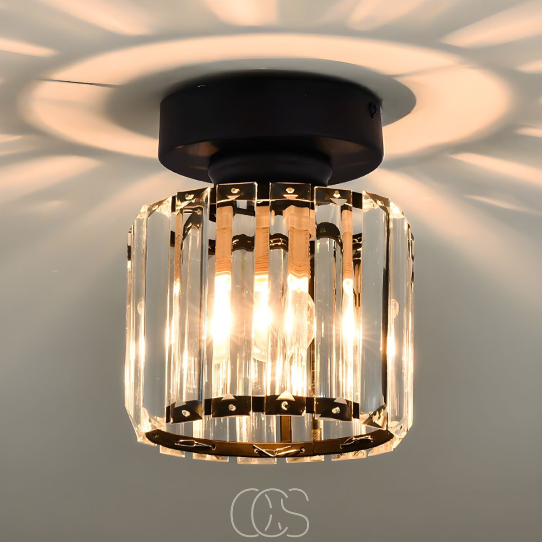 Opertsa - Crystal ceiling lamp - Black Metal & K9 Crystal flush mount