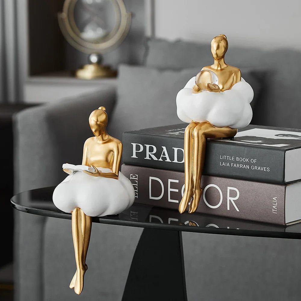 Opertsa - Reading Woman on Cloud Sculpture - Resin Art Object