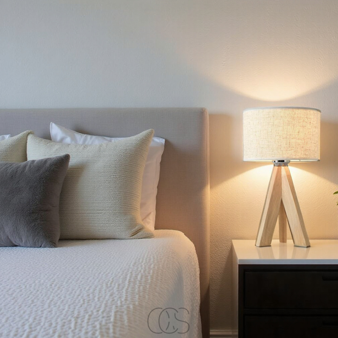 Opertsa - Table Lamp - Natural Wood and Fabric Shade