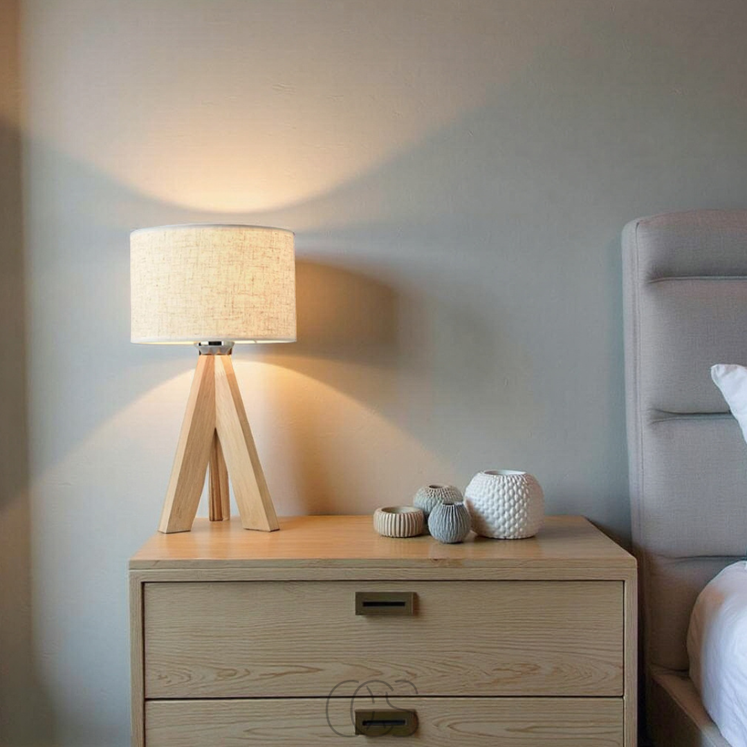 Opertsa - Table Lamp - Natural Wood and Fabric Shade