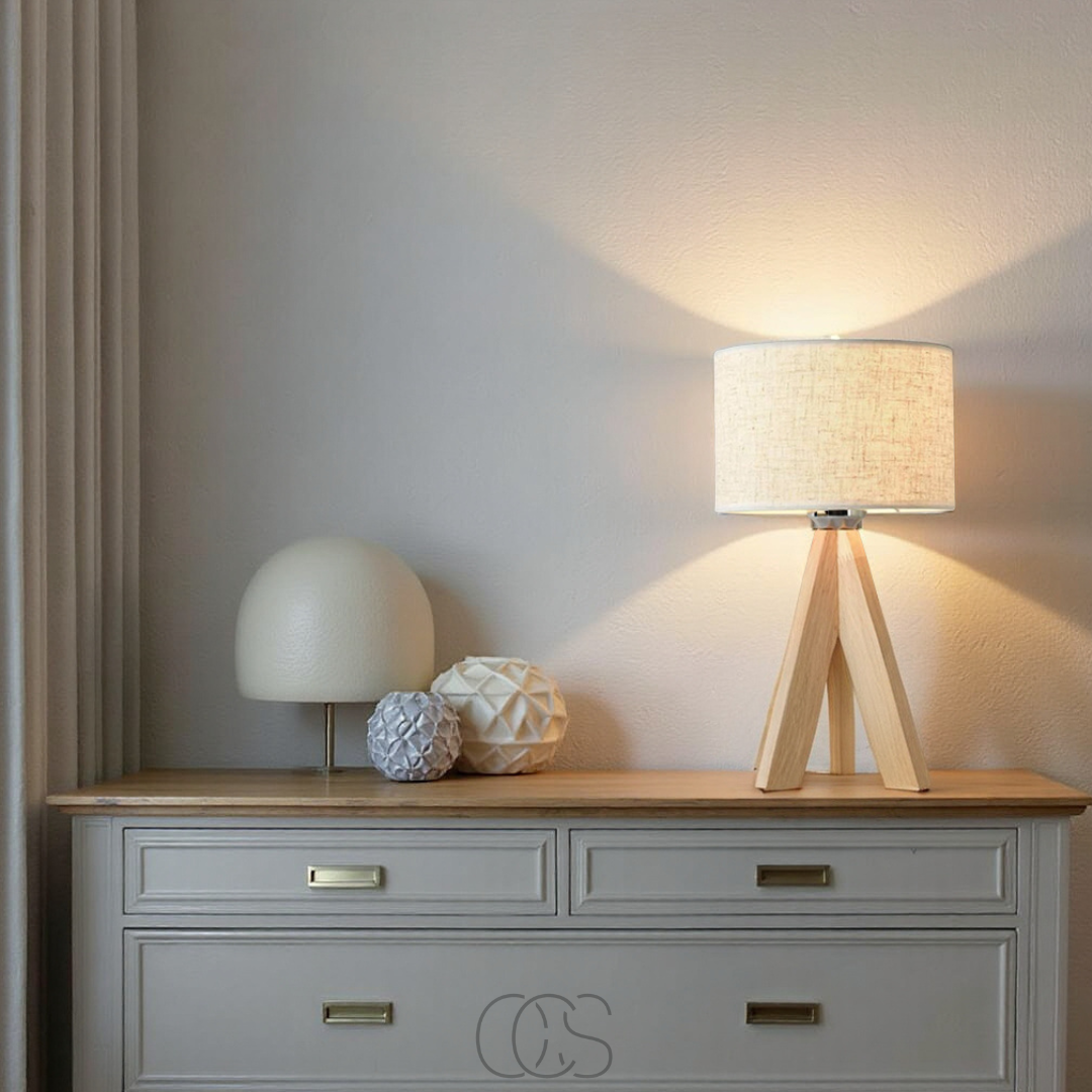 Opertsa - Table Lamp - Natural Wood and Fabric Shade