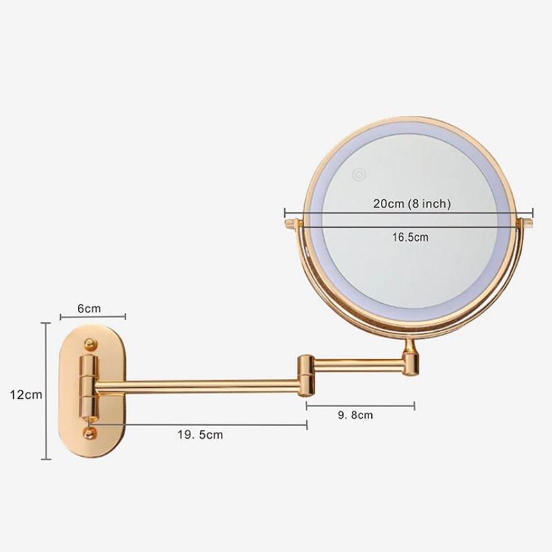 Espejo de aumento LED recargable dorado para maquillaje y baño