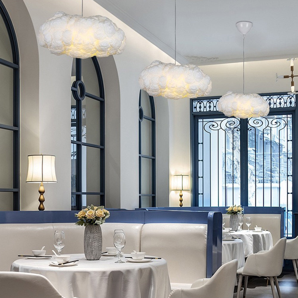 Lámpara colgante LED de nube de diseño Minori PVC/algodón blanco