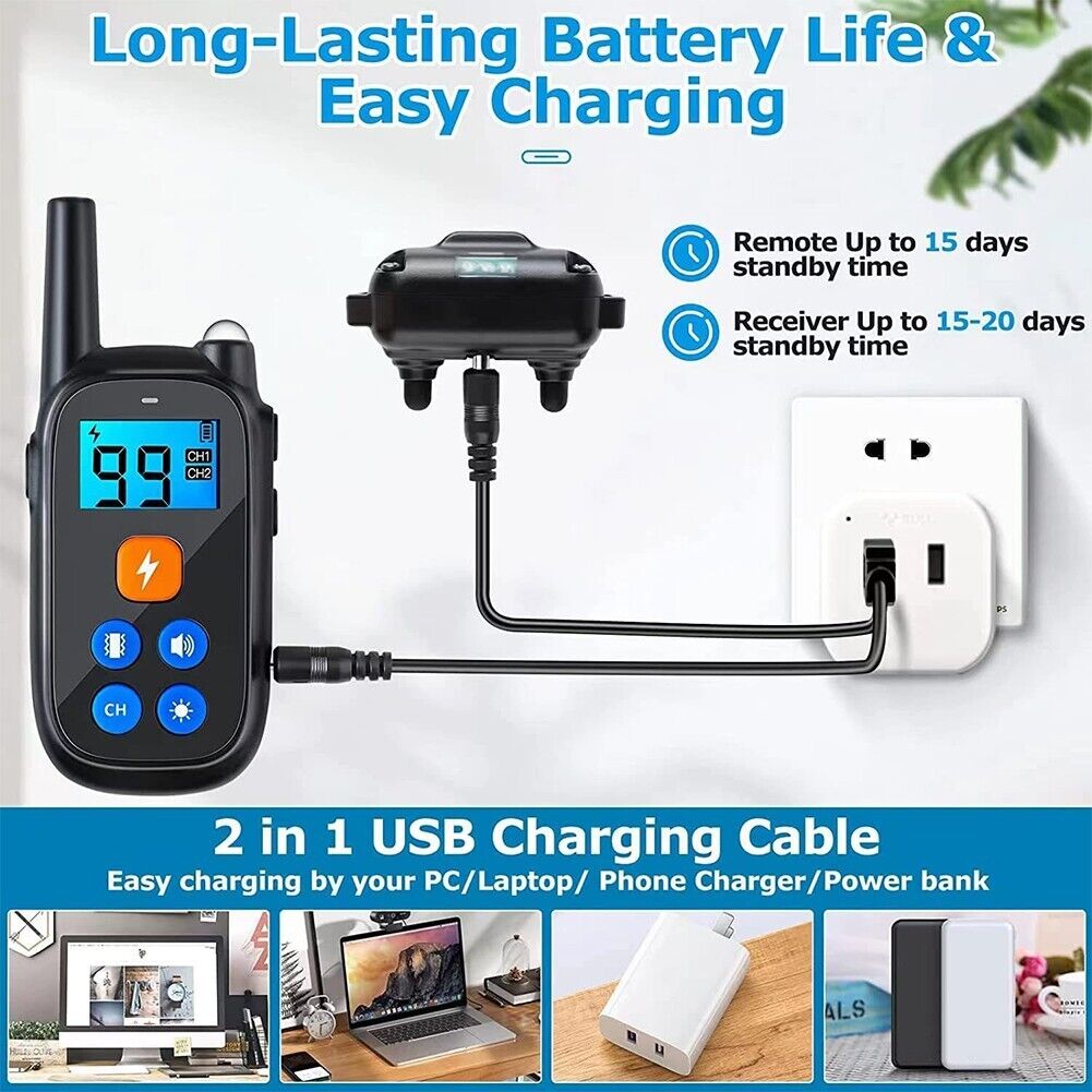 Collar eléctrico de choque anti-ladridos para entrenamiento de perros, obediencia, control remoto