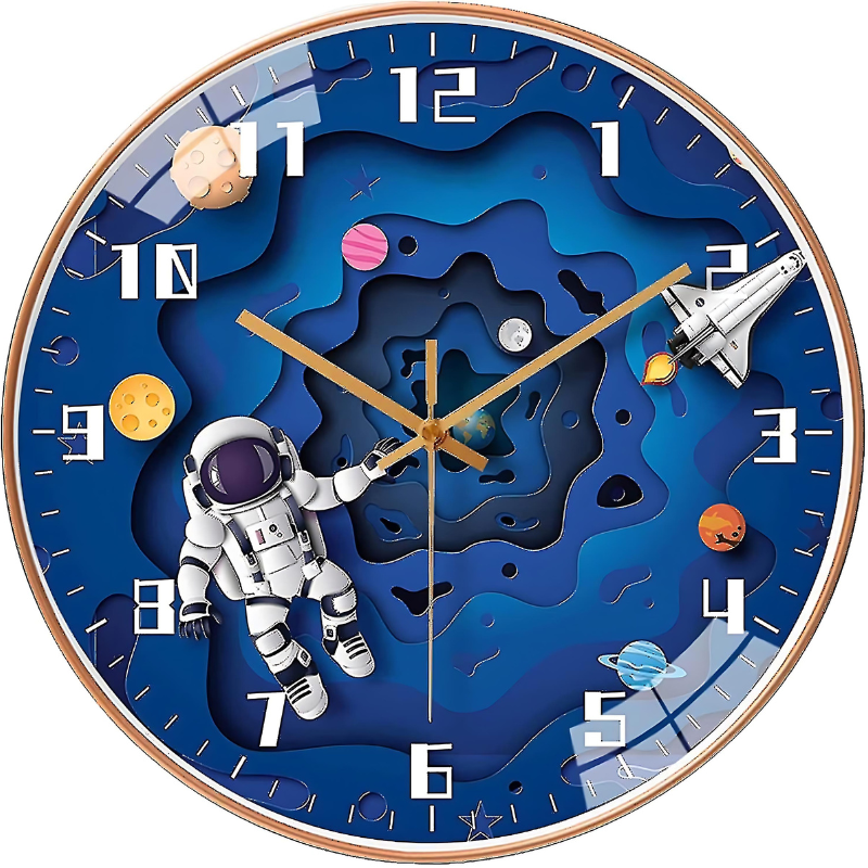 Astronaut Wall Clock for Kids - Colorful Space-Themed Timepiece with Silent Operation