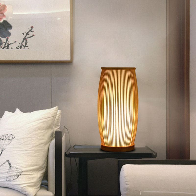 Bamboo Table Lamp - Rustic Natural Slat Design, Versatile Night Light & Desk Lamp for Home Decor