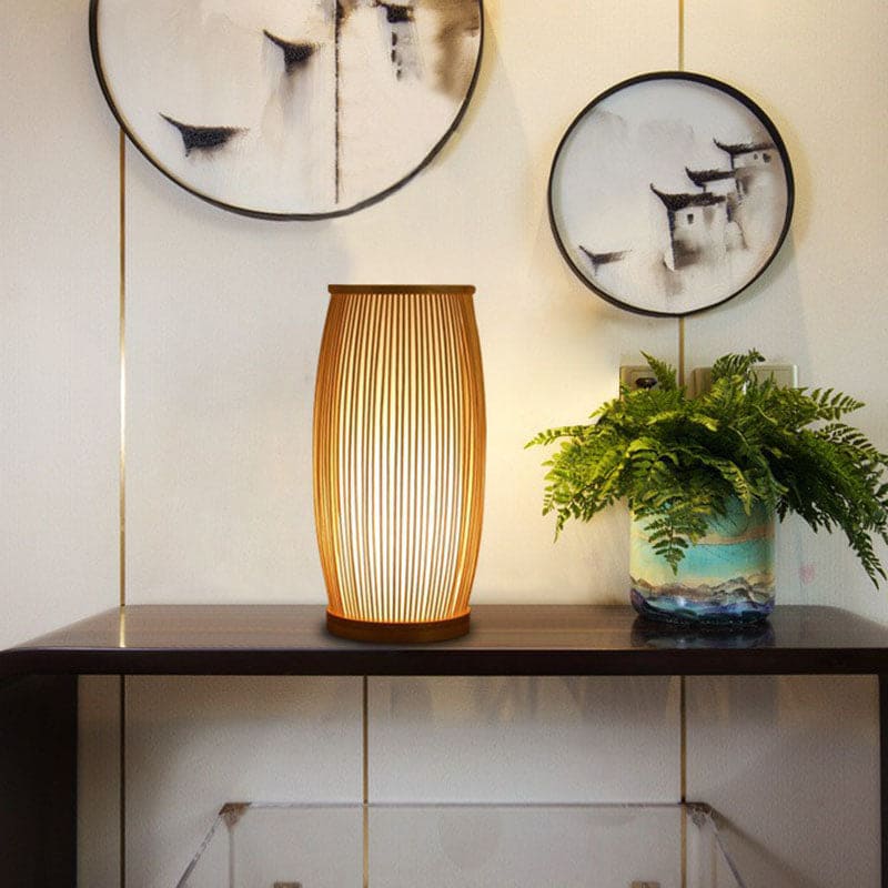 Bamboo Table Lamp - Rustic Natural Slat Design, Versatile Night Light & Desk Lamp for Home Decor