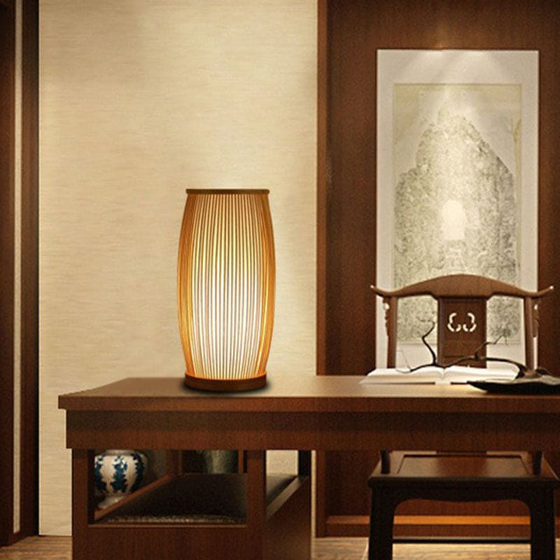 Bamboo Table Lamp - Rustic Natural Slat Design, Versatile Night Light & Desk Lamp for Home Decor