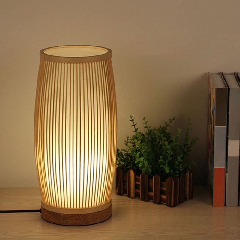 Bamboo Table Lamp - Rustic Natural Slat Design, Versatile Night Light & Desk Lamp for Home Decor