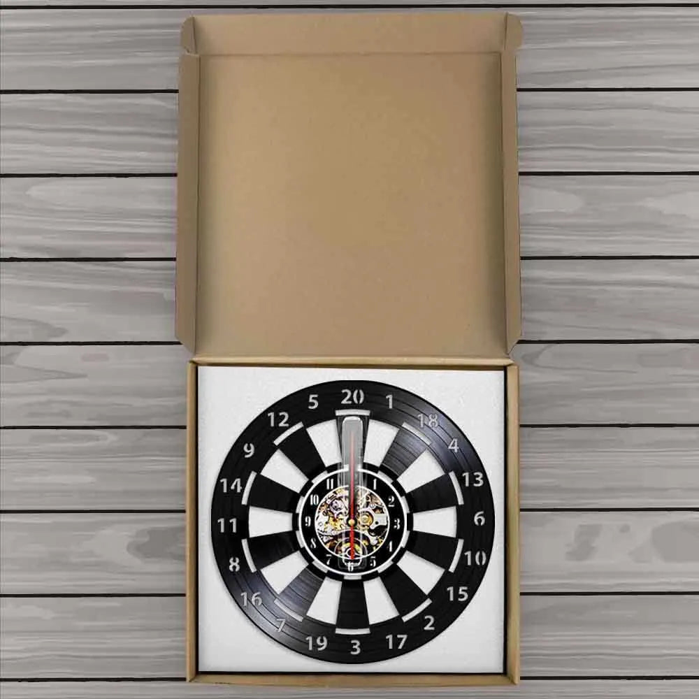Dartboard Wall Clock – 30 cm Recycled Vinyl with Silent Quartz Movement for Game Room Decor