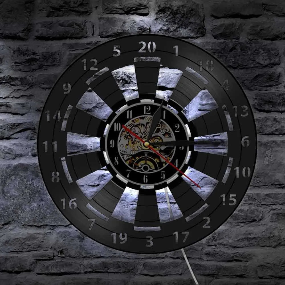Dartboard Wall Clock – 30 cm Recycled Vinyl with Silent Quartz Movement for Game Room Decor