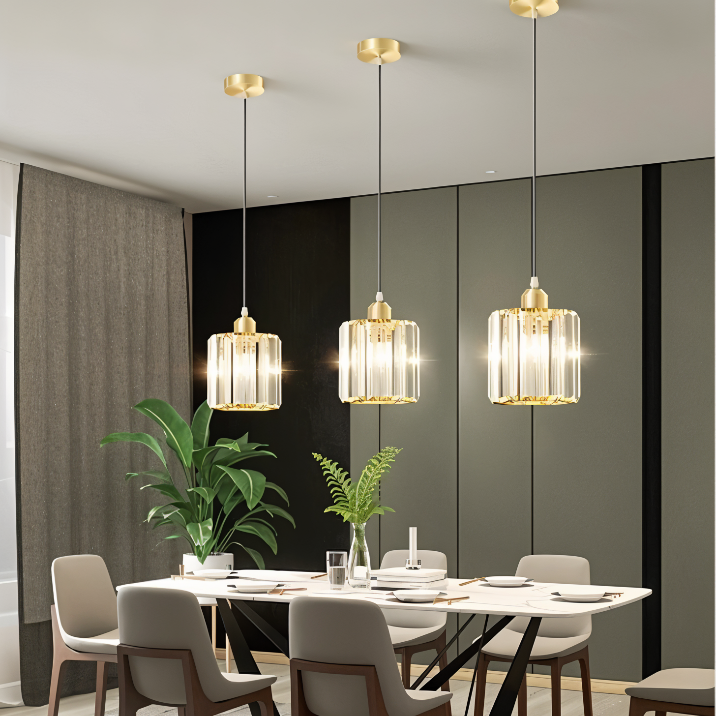 Elegant Crystal Pendant Light with Adjustable Height – Black or Gold Finish