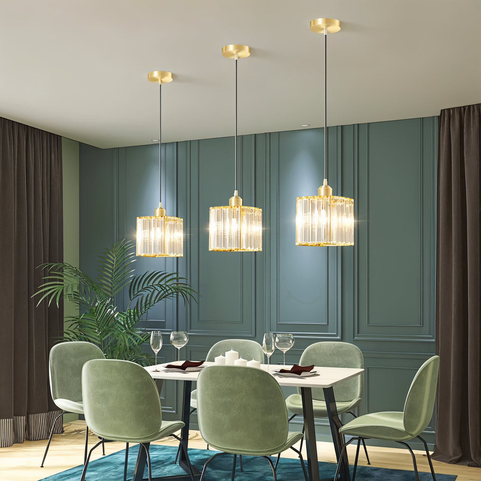 Elegant Crystal Pendant Light with Adjustable Height – Black or Gold Finish