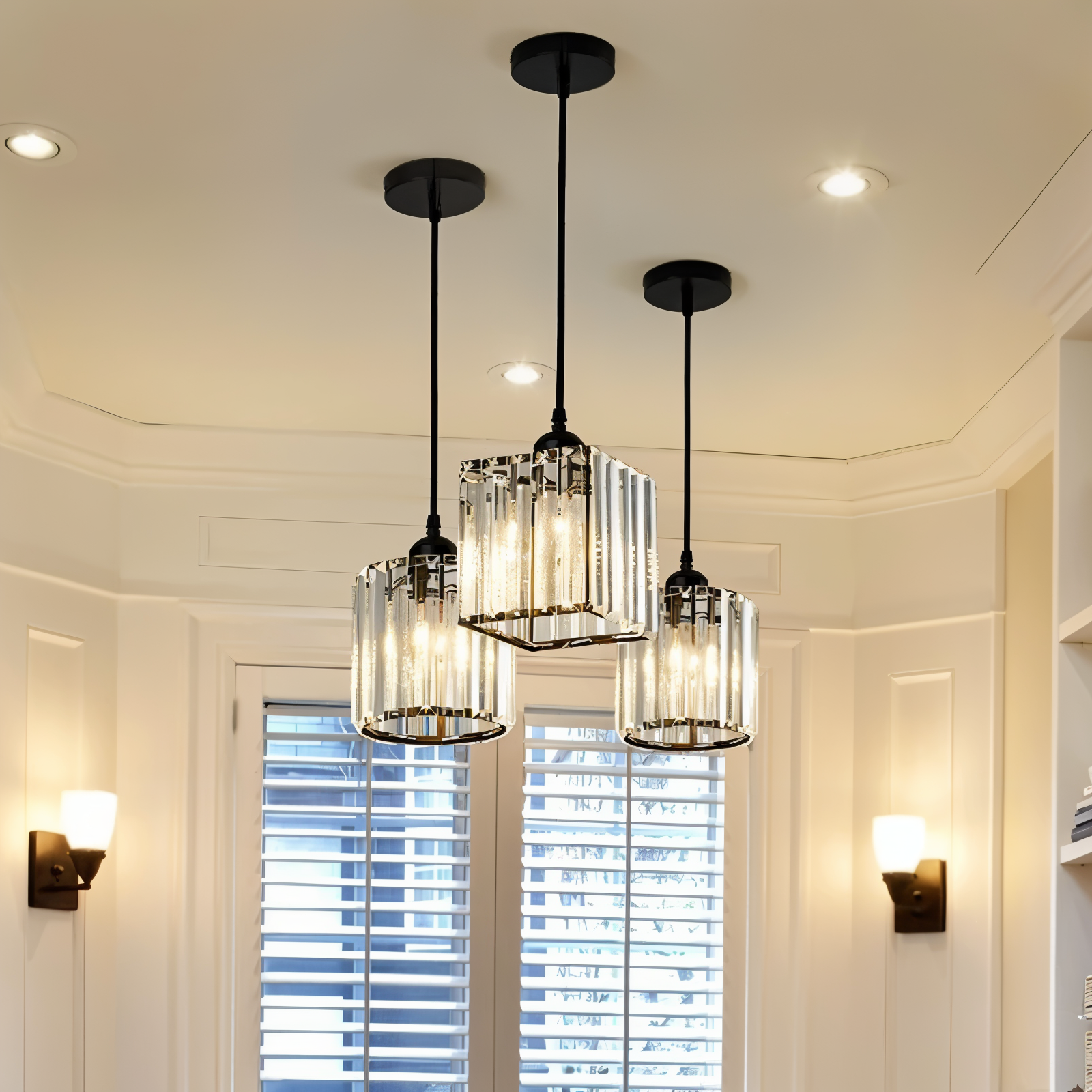 Elegant Crystal Pendant Light with Adjustable Height – Black or Gold Finish