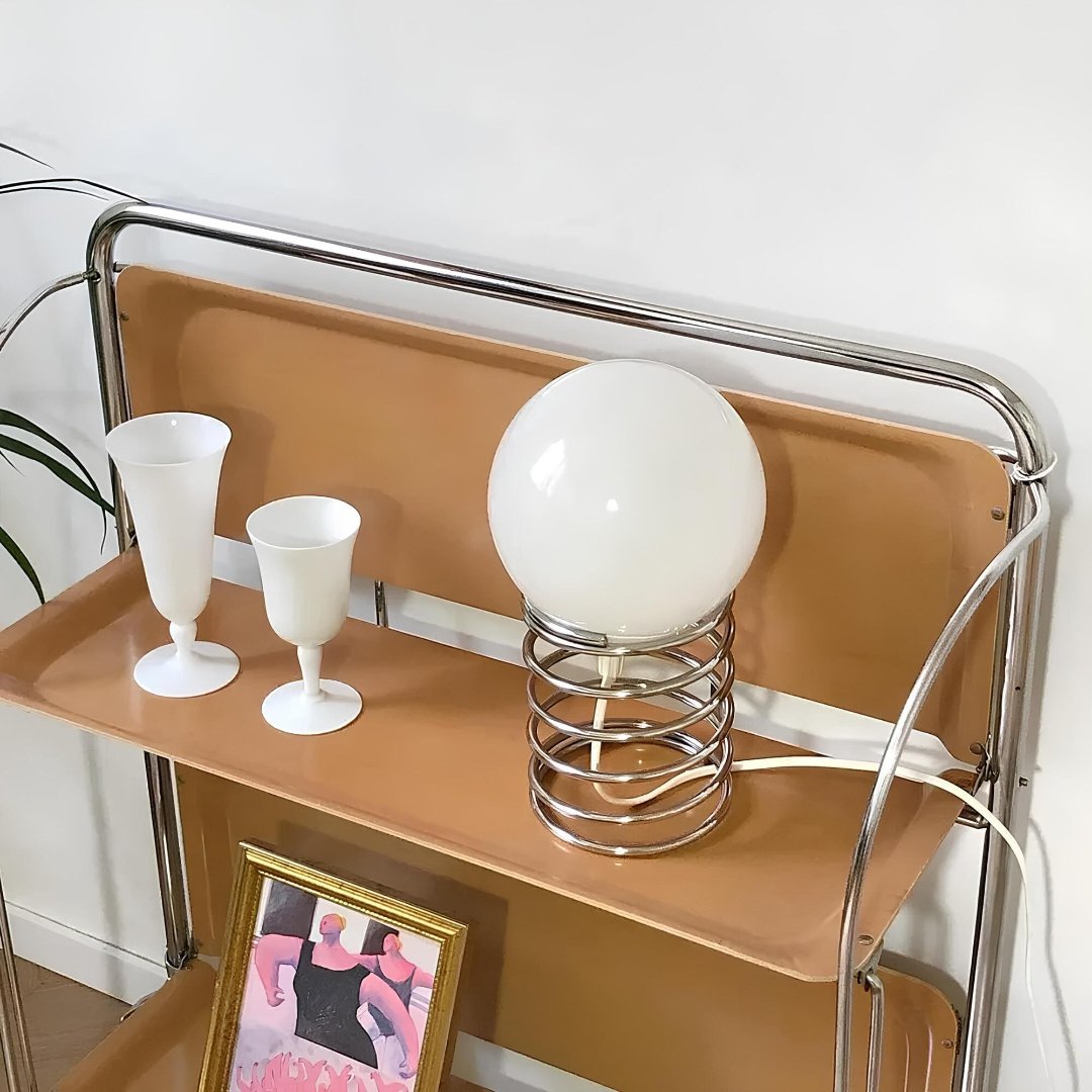 Elegant Glass and Metal Table Lamp with Warm White LED Light – Modern Minimalist Design