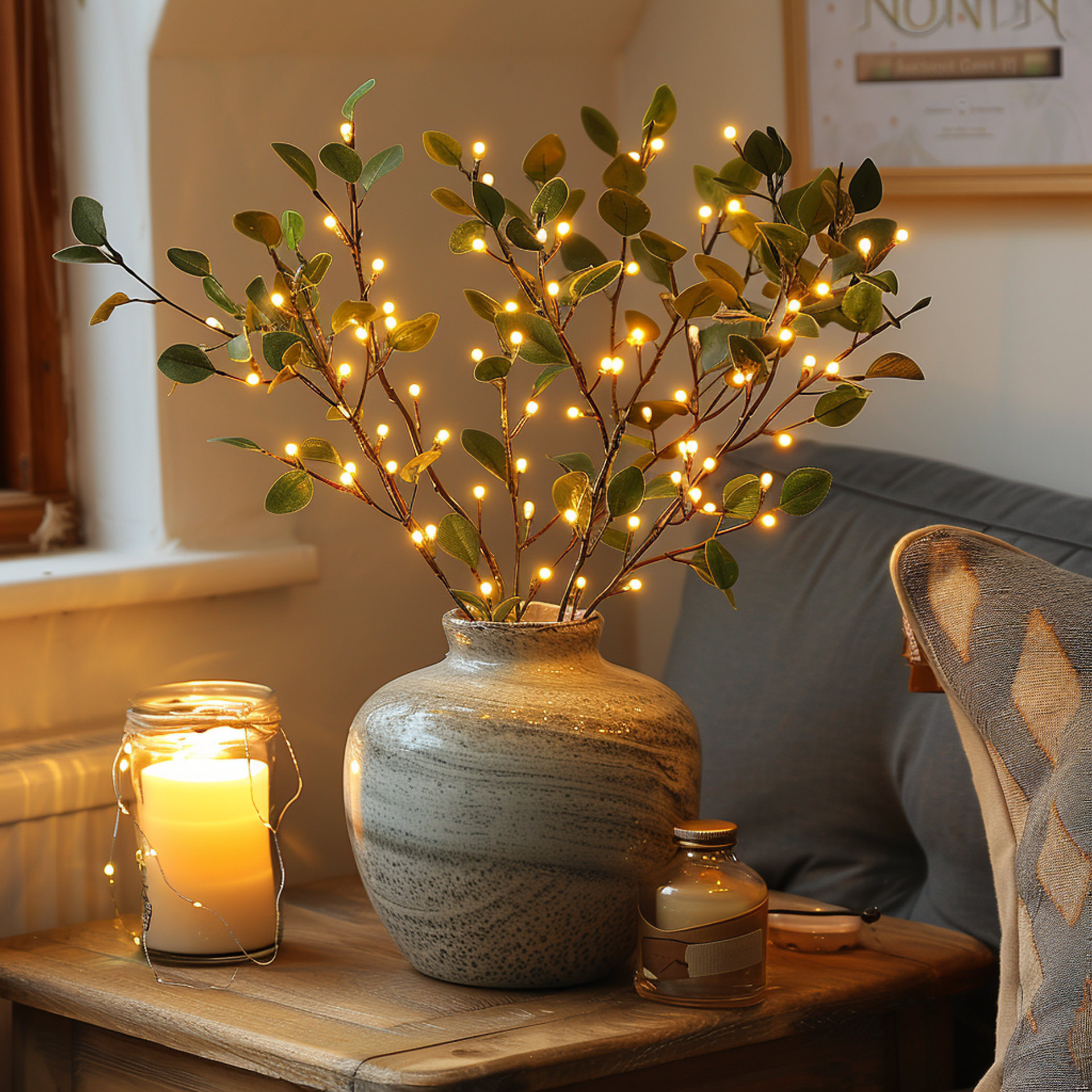 Enchanting Olive Branch Fairy Lights with 120 Warm White LEDs – 70cm Decorative Accent