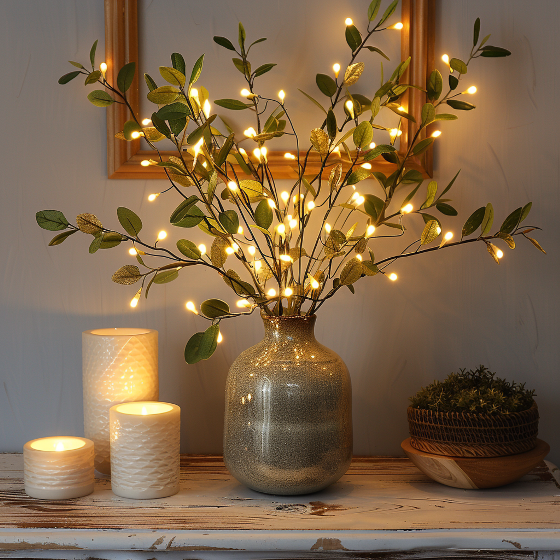 Enchanting Olive Branch Fairy Lights with 120 Warm White LEDs – 70cm Decorative Accent