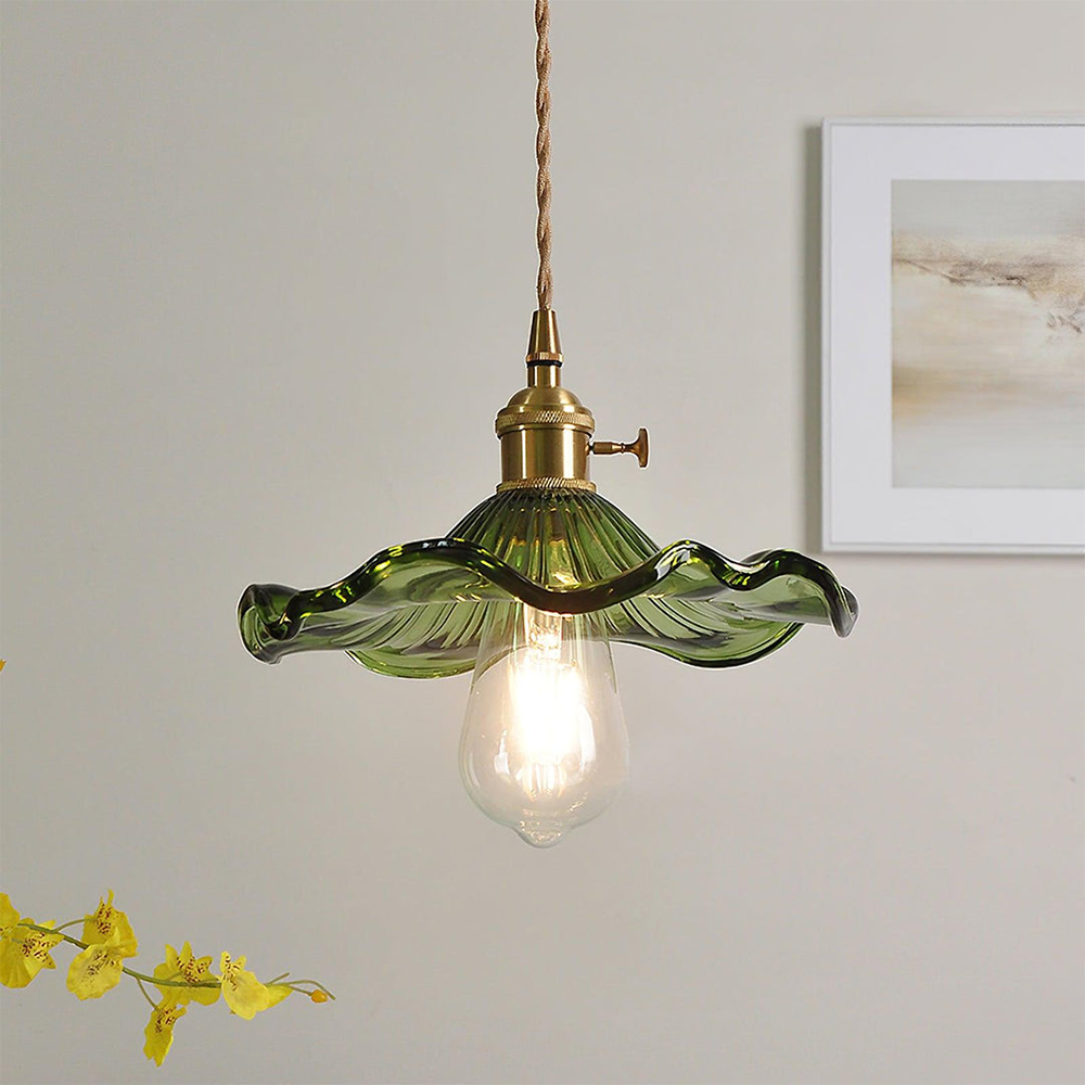 Hibiscus Flower Glass Pendant Light – Elegant Adjustable Ceiling Light Fixture for Kitchen and Home Decor