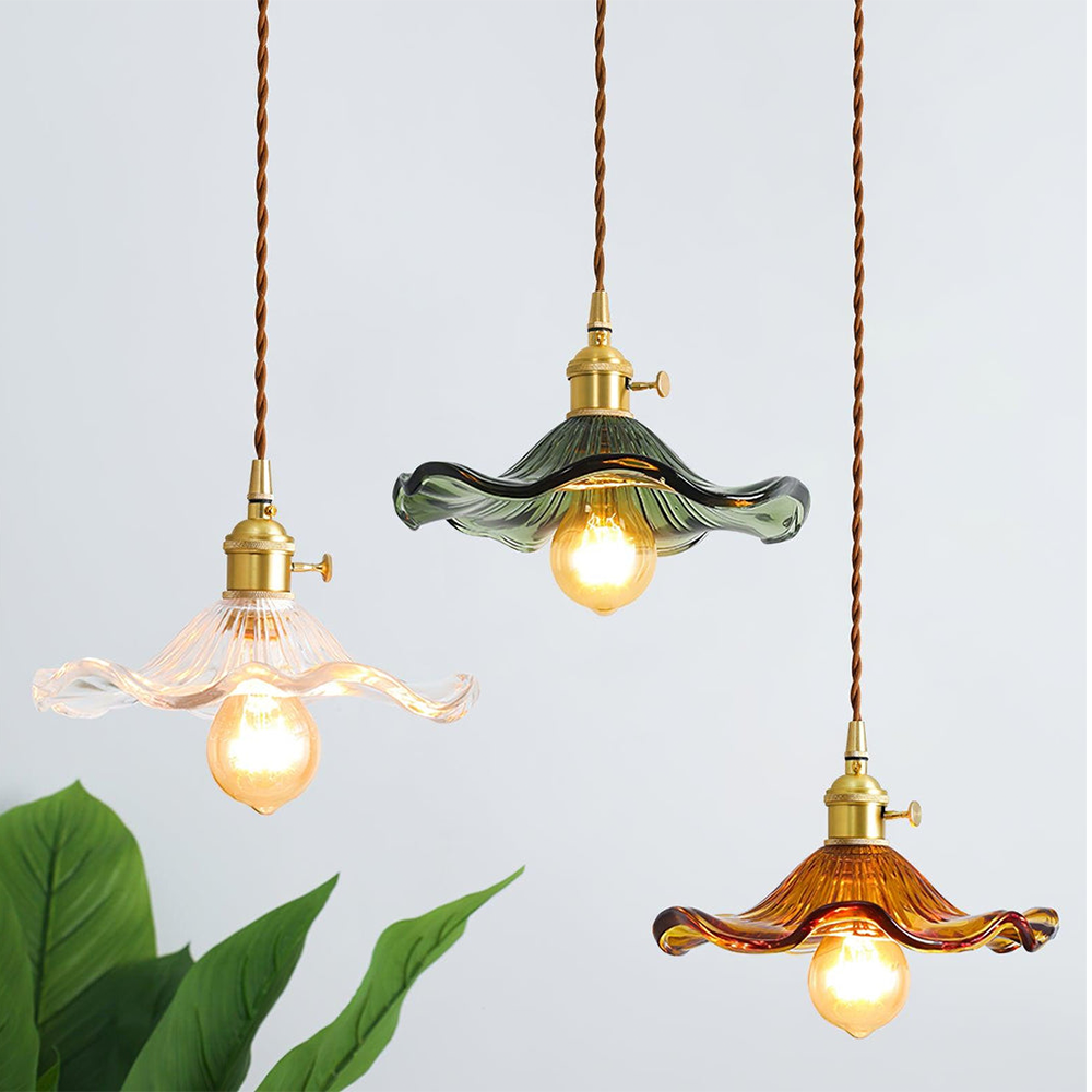 Hibiscus Flower Glass Pendant Light – Elegant Adjustable Ceiling Light Fixture for Kitchen and Home Decor
