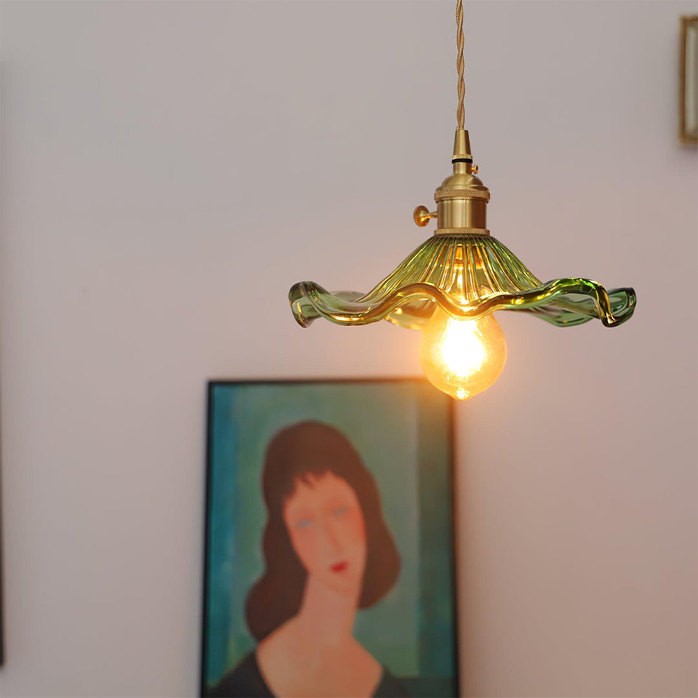 Hibiscus Flower Glass Pendant Light – Elegant Adjustable Ceiling Light Fixture for Kitchen and Home Decor