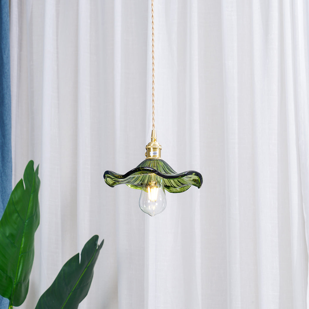 Hibiscus Flower Glass Pendant Light – Elegant Adjustable Ceiling Light Fixture for Kitchen and Home Decor