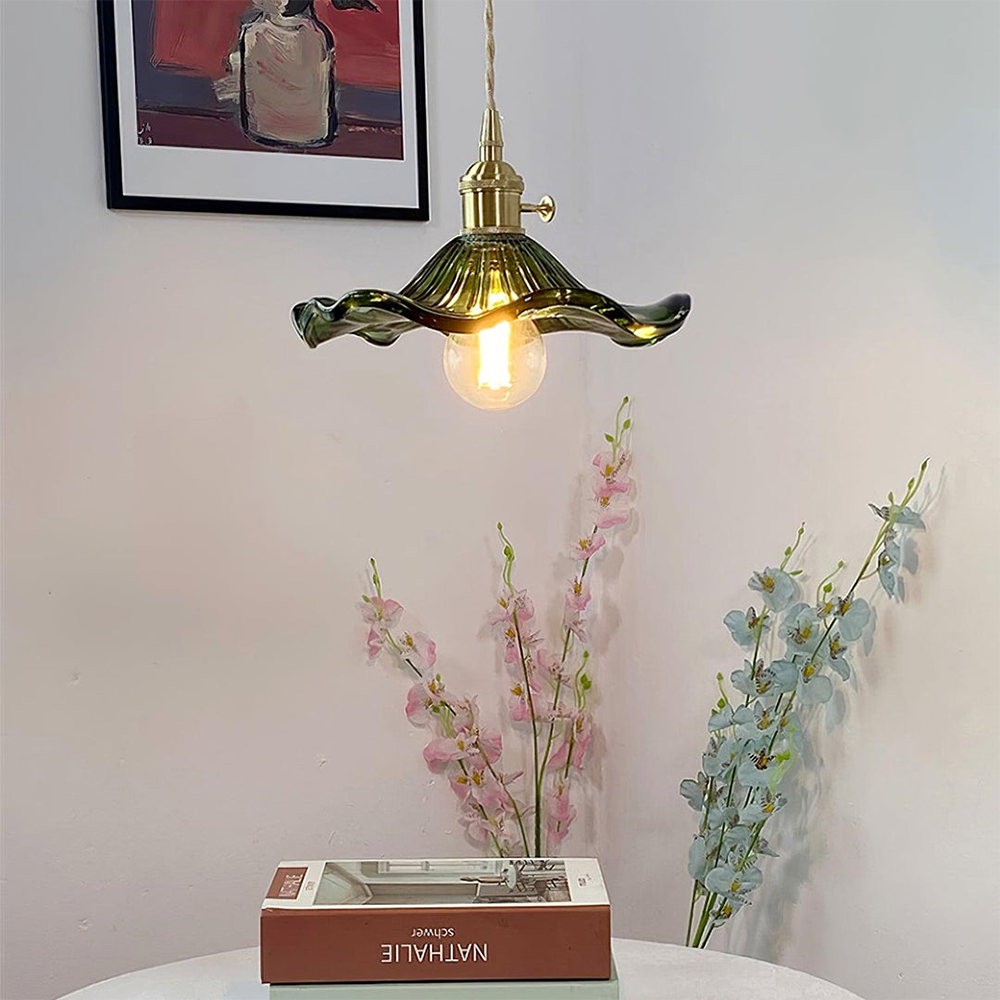 Hibiscus Flower Glass Pendant Light – Elegant Adjustable Ceiling Light Fixture for Kitchen and Home Decor