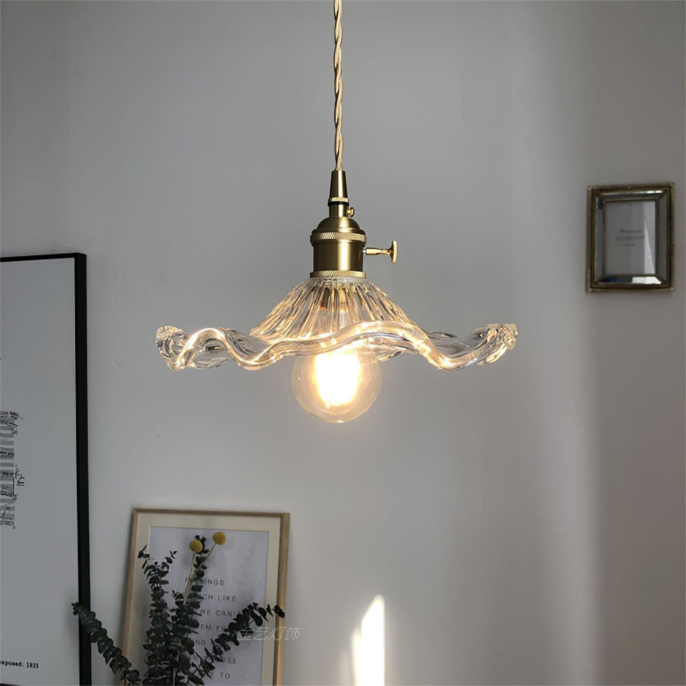 Hibiscus Flower Glass Pendant Light – Elegant Adjustable Ceiling Light Fixture for Kitchen and Home Decor