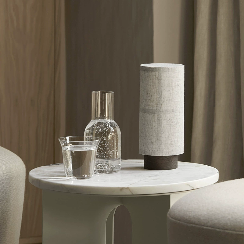 Japanese Silk Table Lamp with Wooden Base