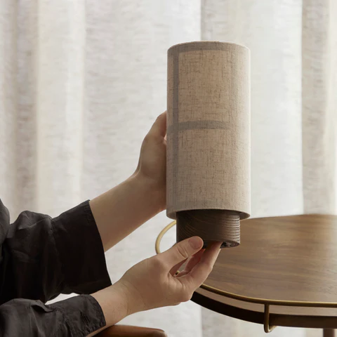 Japanese Silk Table Lamp with Wooden Base