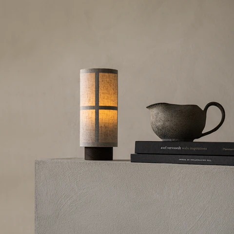 Japanese Silk Table Lamp with Wooden Base