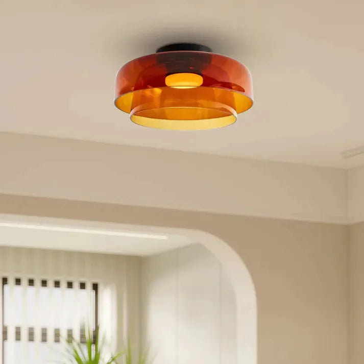Medieval Glass Ceiling Lamp with Three-Color Changing Light – Elegant Nordic Design