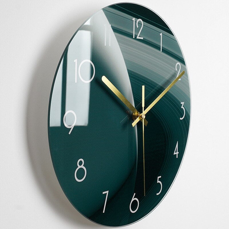 Modern 30cm Glass Wall Clock with Silent Quartz Movement and Scratch-Resistant Surface