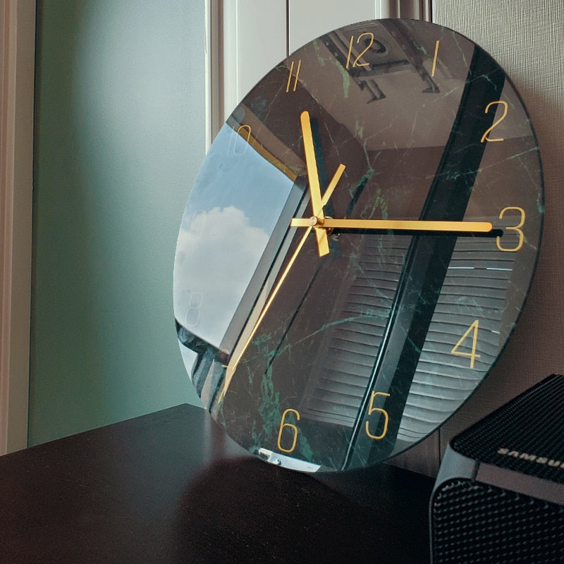Modern 30cm Glass Wall Clock with Silent Quartz Movement and Scratch-Resistant Surface