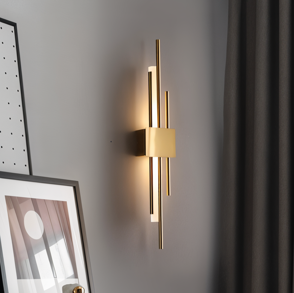 Modern Linear Wall Light in Gold and Black Finish – Sleek Minimalist Design for Elegant Interiors