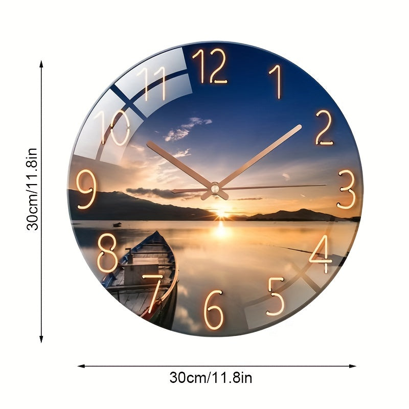 Modern Nautical Glass Wall Clock with Silent Mechanism – 30 cm Diameter, Elegant Design for Home or Office Decor