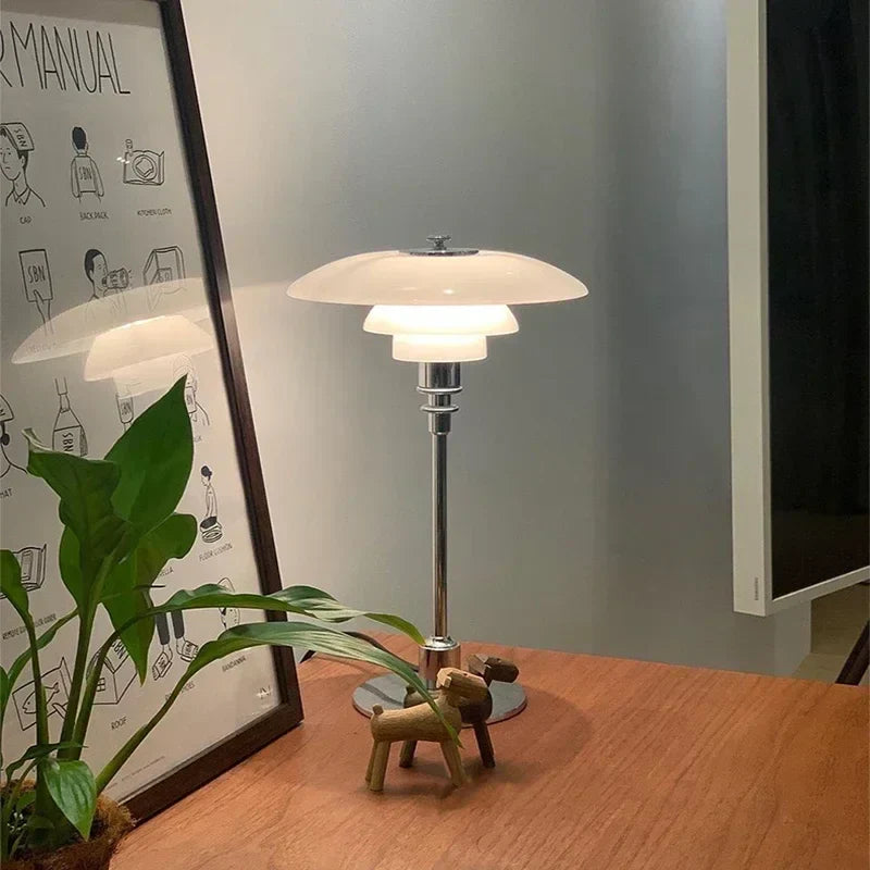 Nordic Glass Table Lamp with Minimalist Design and Warm LED Light – Ideal for Home and Office