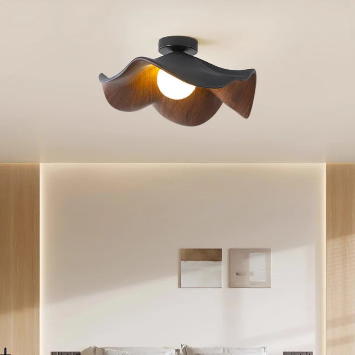 Nordic Wooden Lotus Ceiling Light – Modern Resin and Iron Lamp for Serene Ambiance