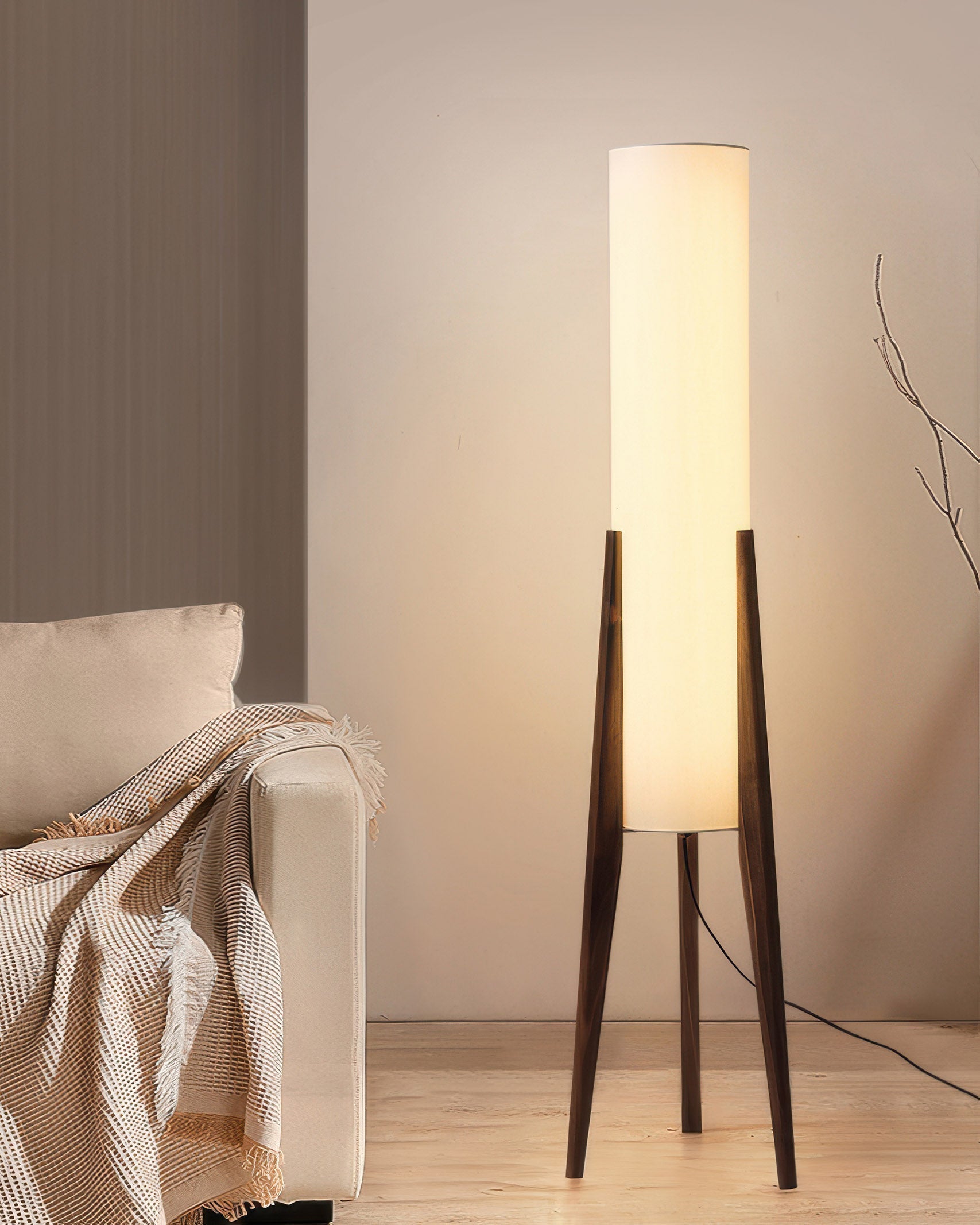 Lampe sur pied en noyer Lampe d'art en bois massif