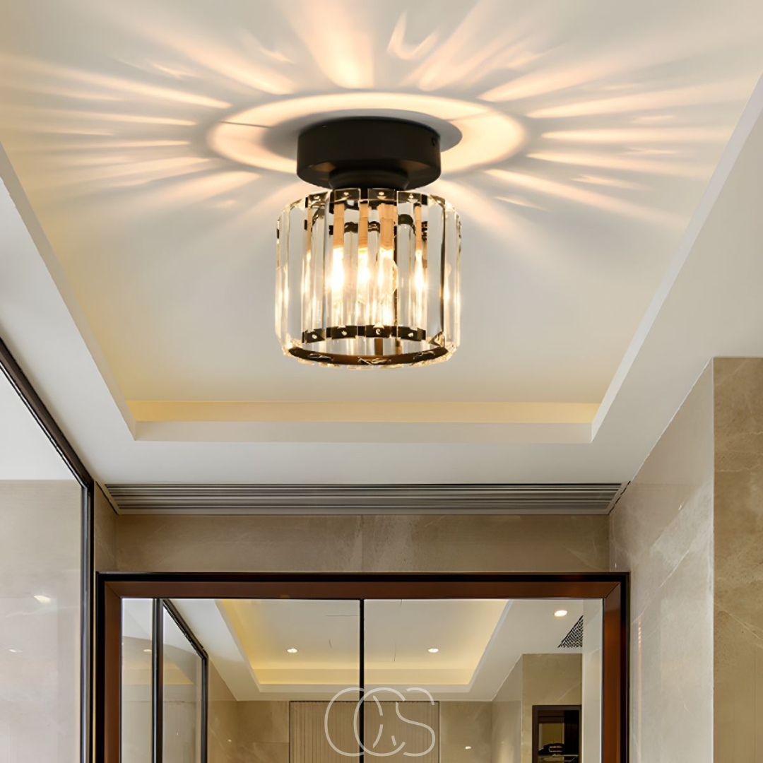 Opertsa - Crystal ceiling lamp - Black Metal & K9 Crystal flush mount