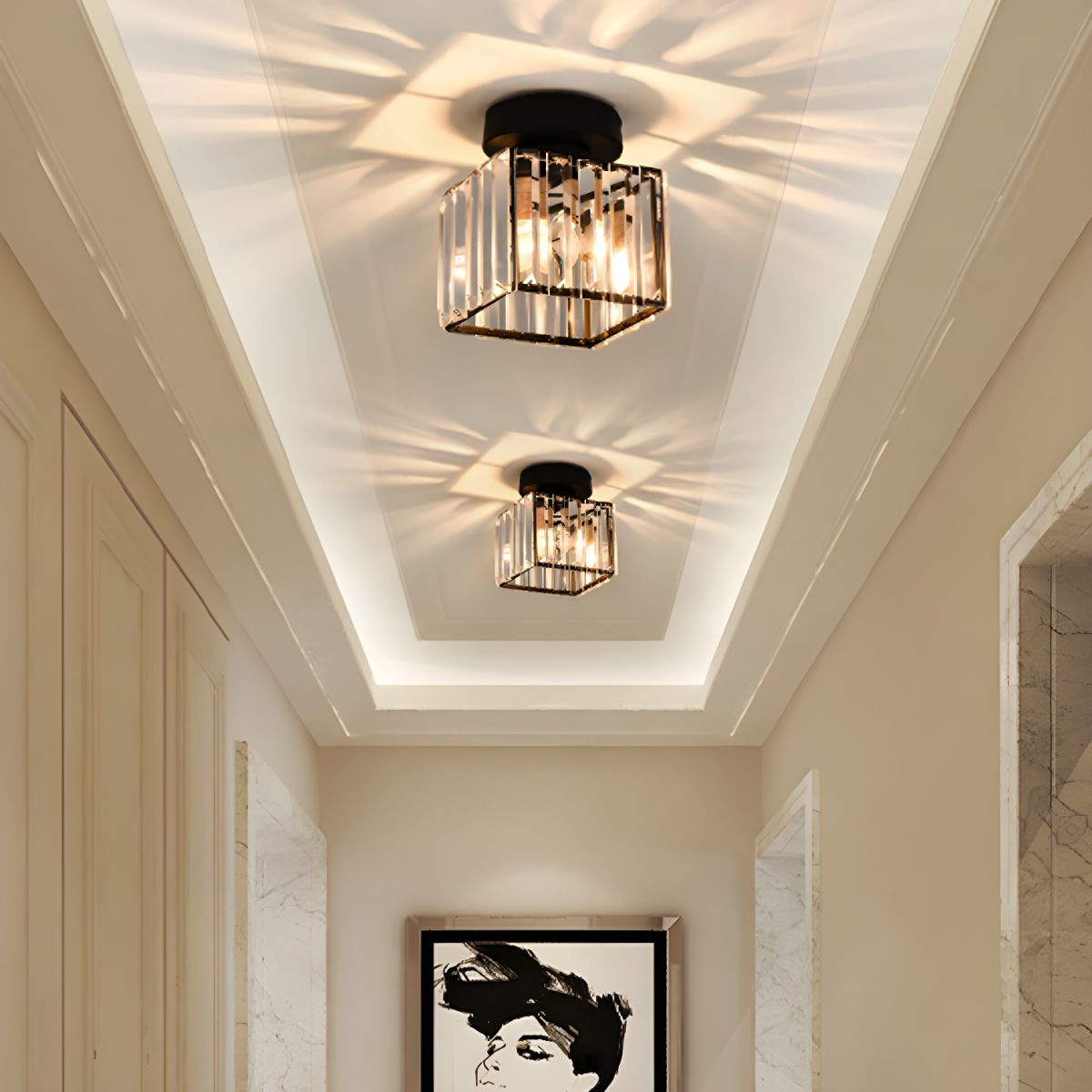 Opertsa - Crystal ceiling lamp - Black Metal & K9 Crystal flush mount