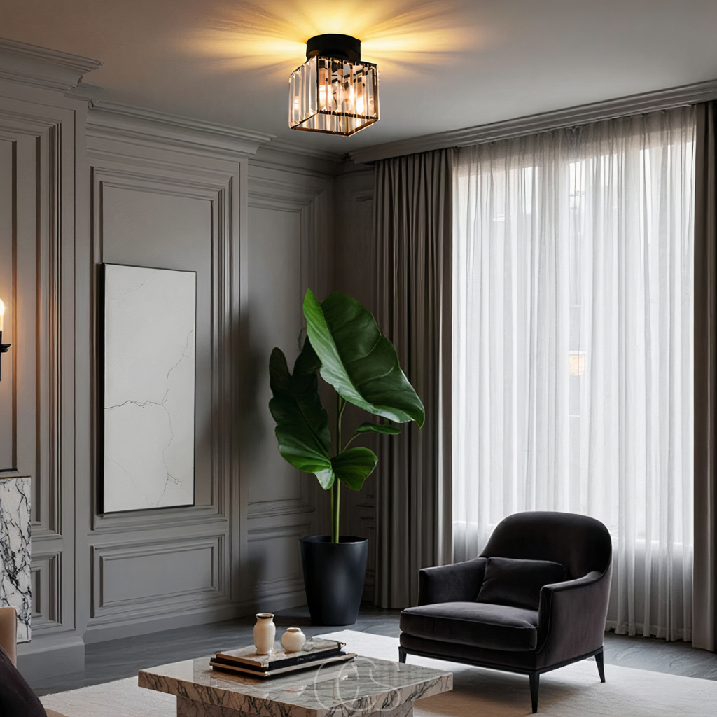 Opertsa - Lámpara de techo de cristal - Metal negro y cristal K9 de montaje empotrado