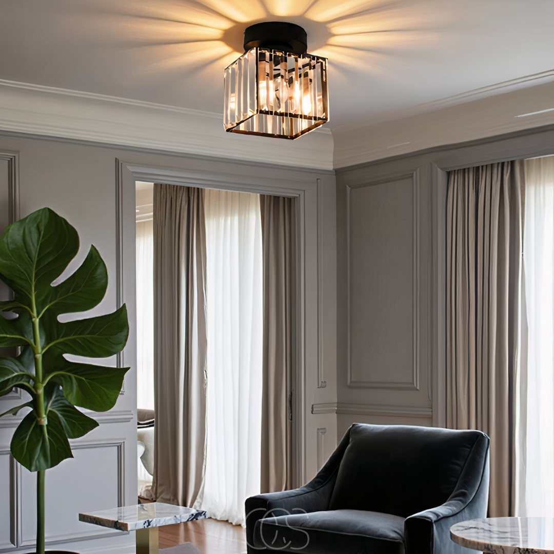 Opertsa - Crystal ceiling lamp - Black Metal & K9 Crystal flush mount