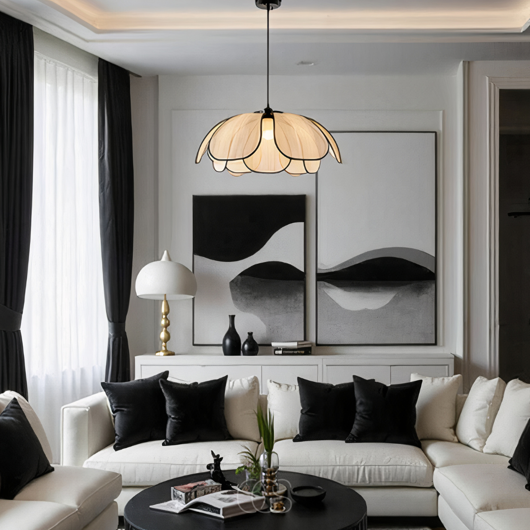 Opertsa - Flower-shaped Rattan Pendant Lamp with Black Accents