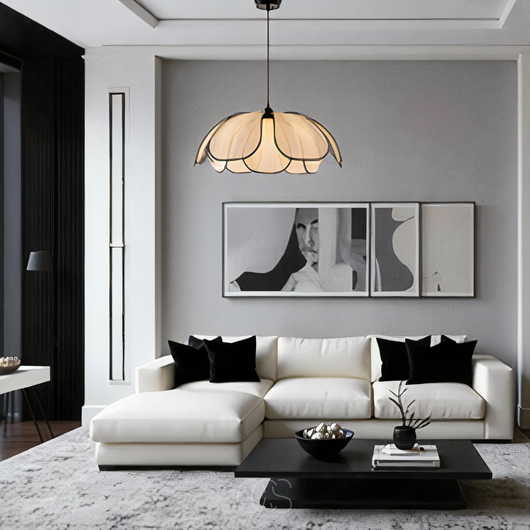 Opertsa - Flower-shaped Rattan Pendant Lamp with Black Accents