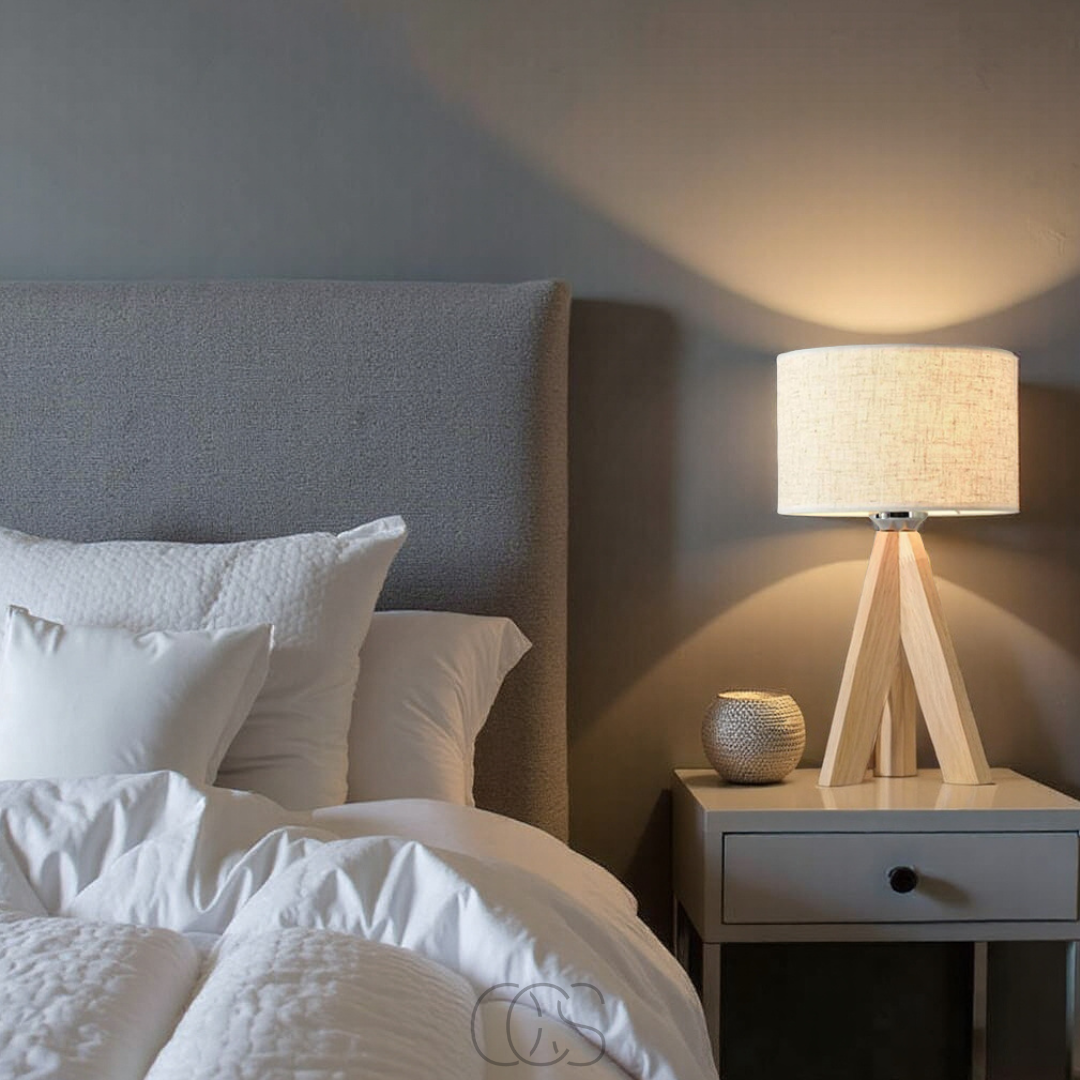 Opertsa - Table Lamp - Natural Wood and Fabric Shade