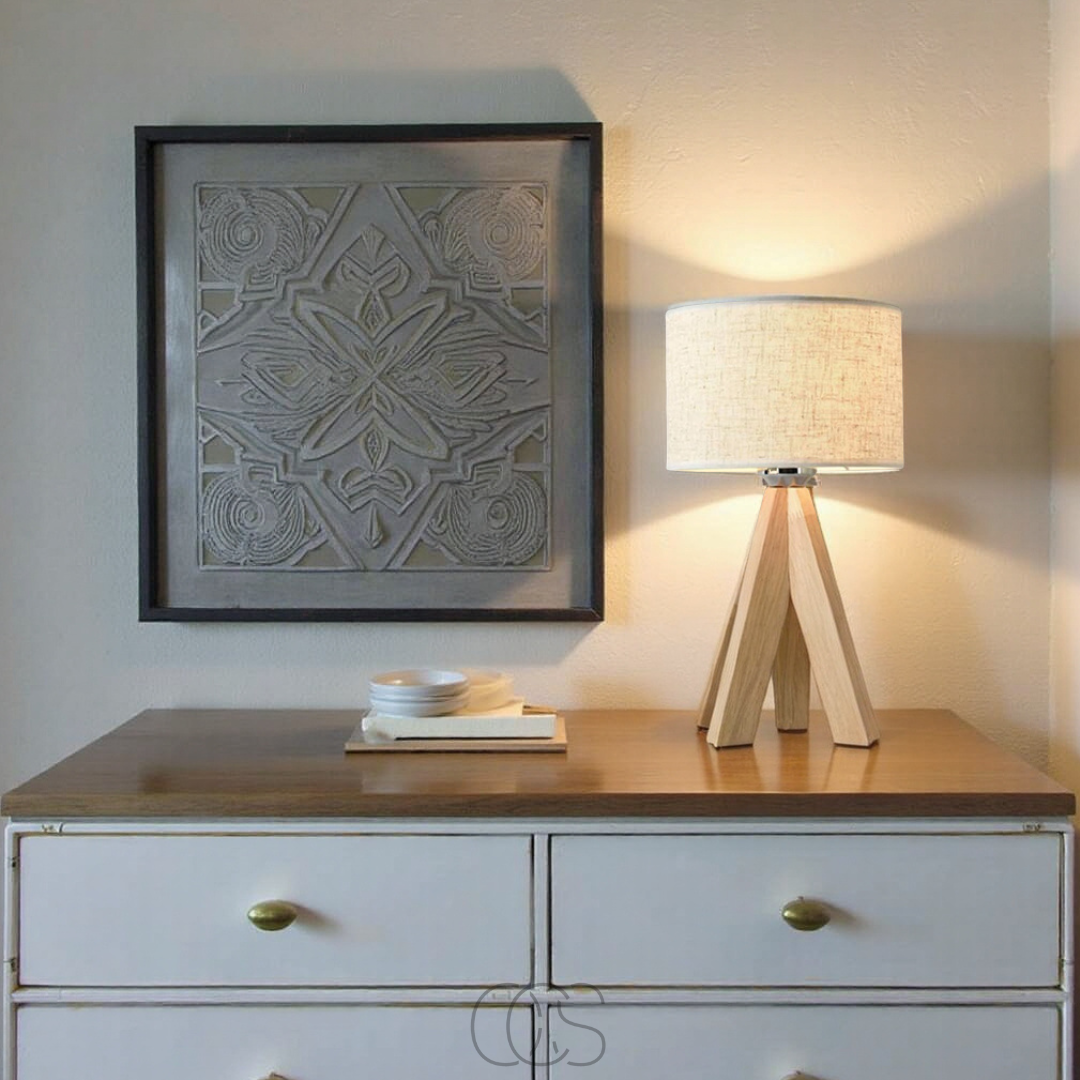 Opertsa - Table Lamp - Natural Wood and Fabric Shade