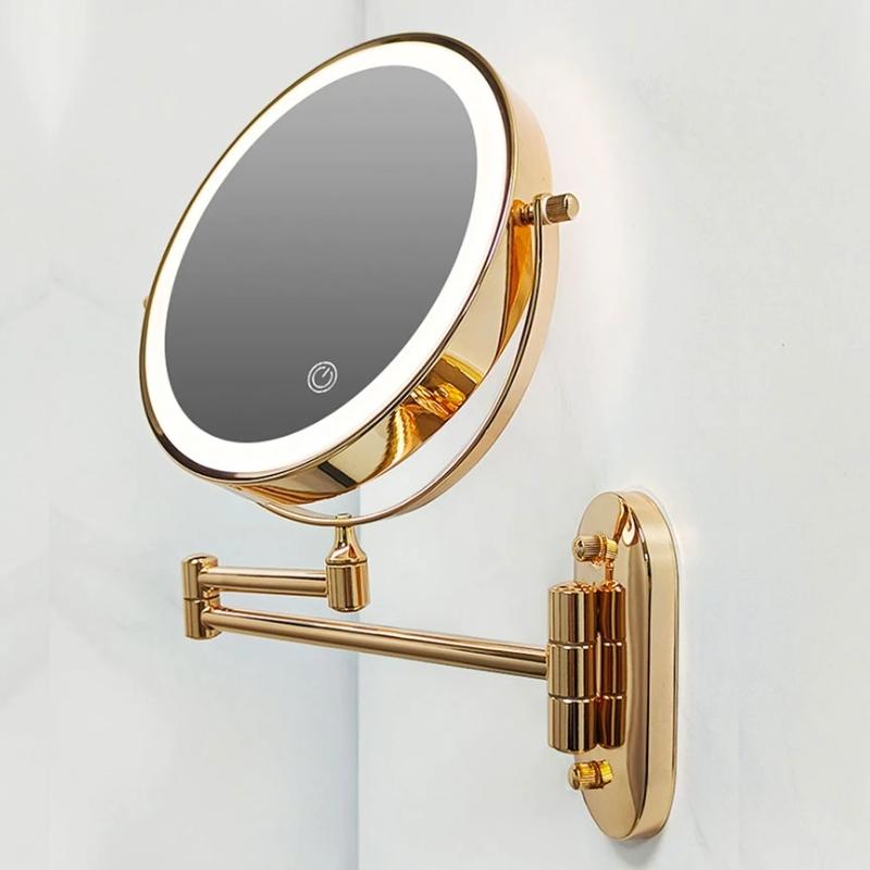 Rechargeable LED Makeup Mirror with 360-Degree Rotation, Touch Control Lighting, and 10x Magnification – Light Up Vanity Mirror