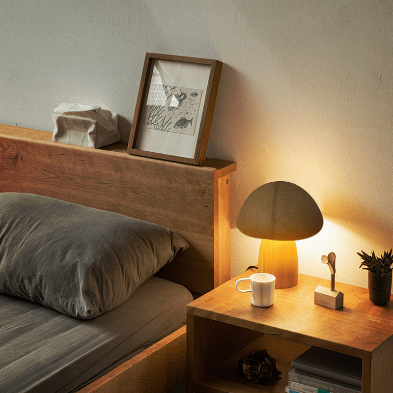 Rechargeable Mushroom Table Lamp with Touch-Sensitive LED – Eco-Friendly Beech and Rubber Wood